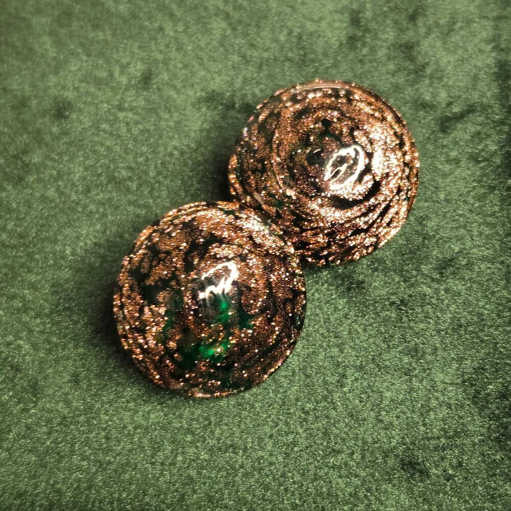 Vintage Murano Art Glass Clip-On Earrings - Copper Infused 1940s Domed Earrings